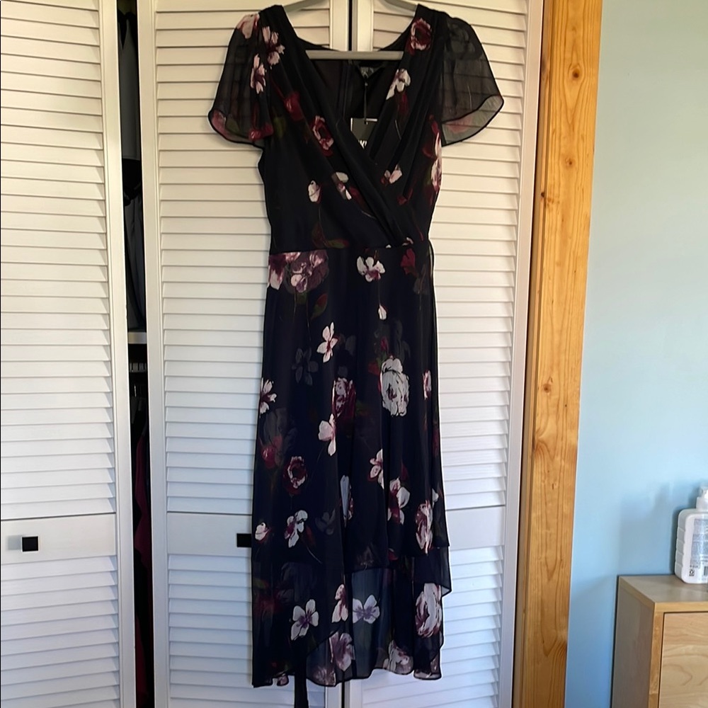 Dkny Pink and Cream Ruched Ruffled Dress